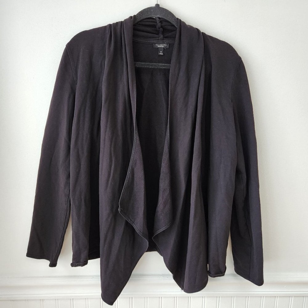 Talbots Open Front Cardigan Sweater Stretch Pima Cotton Modal Black Waterfall M